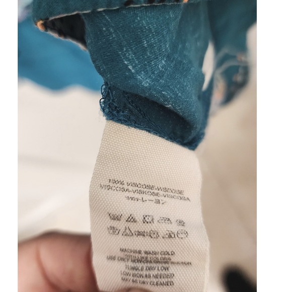 Free People Tuscan Dreams Teal Floral V Neck Tunic Long Sleeve Dress, Size S - Picture 7 of 11